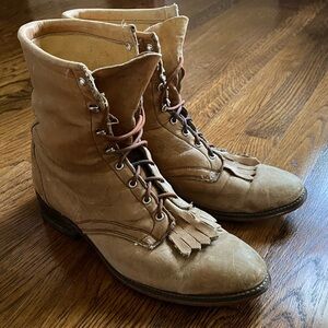 LAREDO Vintage Roper Tan Leather Boots Western Kiltie Women’s Size 9 M Shoes